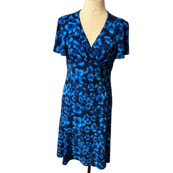 Chaps Ralph Lauren Stretch A Line Dress Washable Cobalt Blue XL Extra Large NEW - Picture 1 of 6